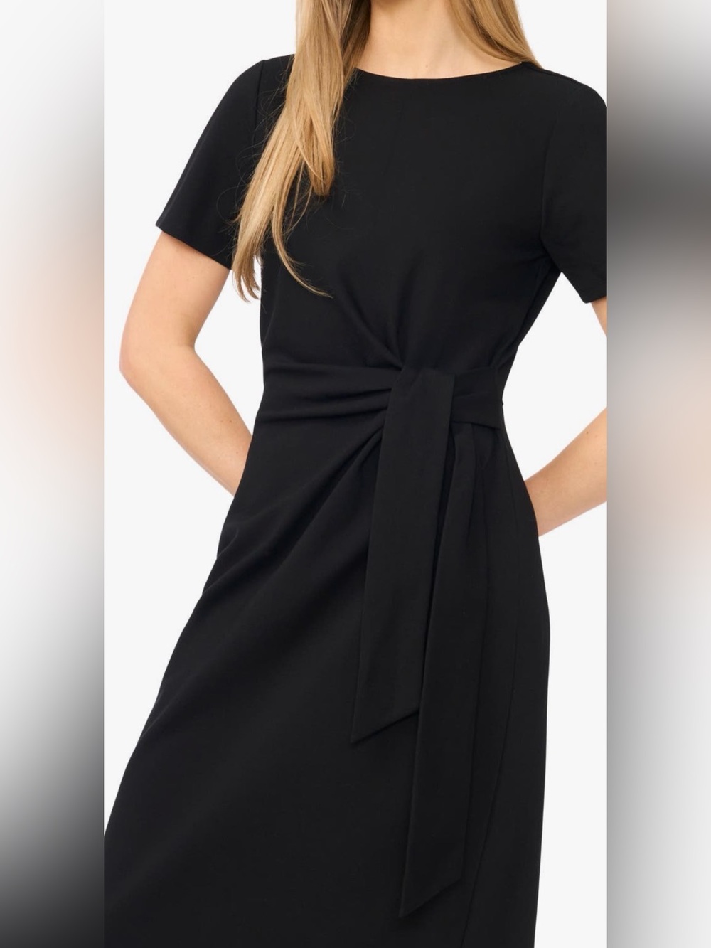 Nordstrom Black Tie-Waist Short-Sleeve Midi Dress NWOT